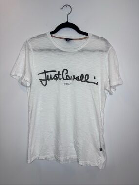 Just Cavalli T-shirt Designer graphic Logo sz small